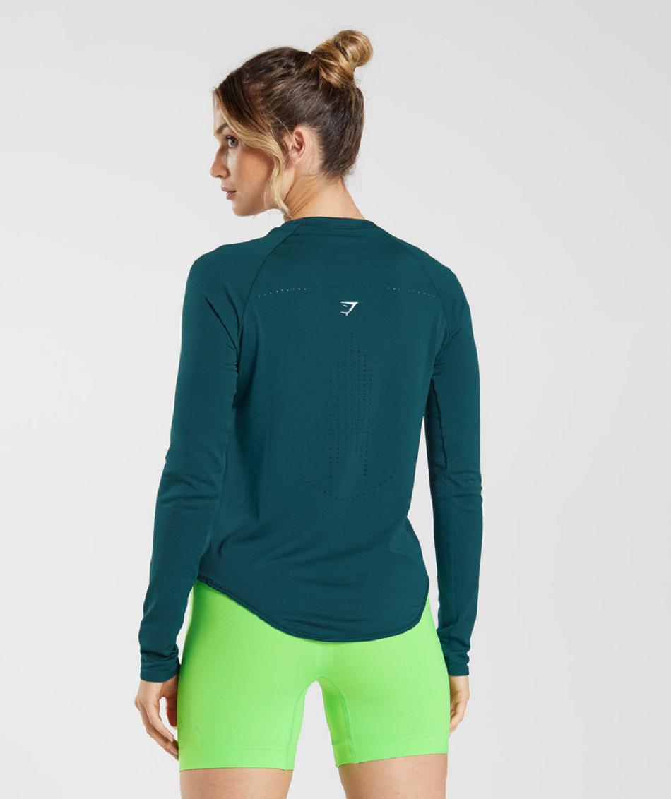 Long Sleeve Damskie Gymshark Sweat Seamless Turkusowe | PL 2777VRW